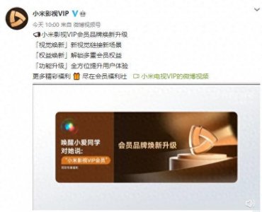 一个会员 两种账号特权!小米电视影视、影视会员整合小米影视 VIP